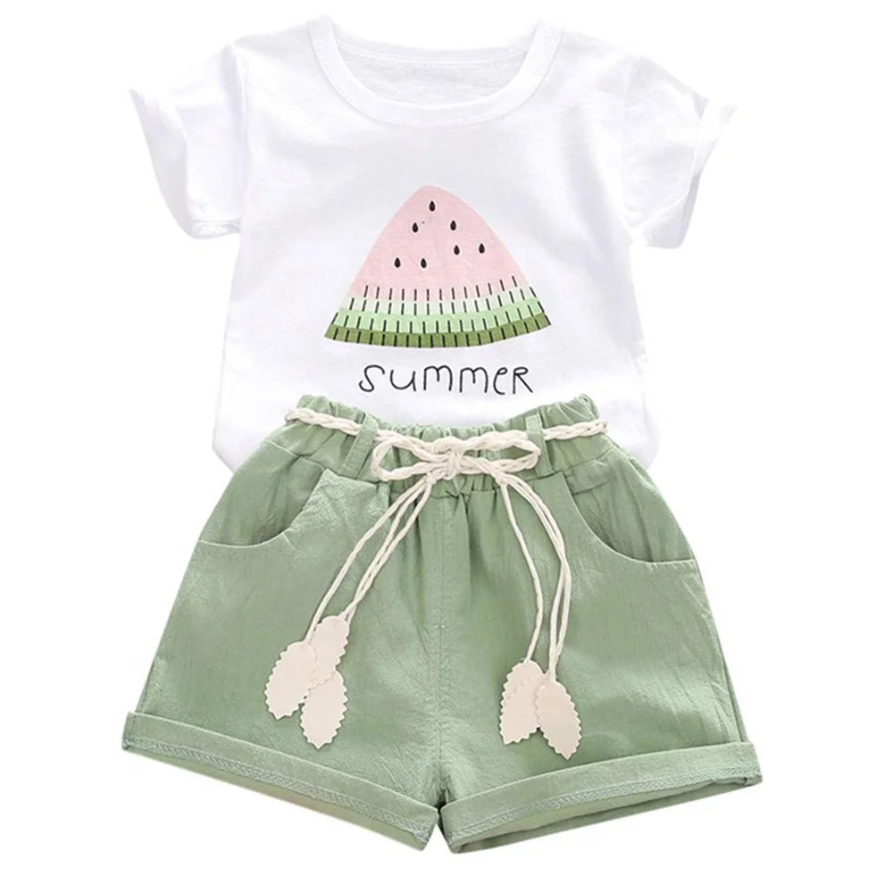 Younger Tree Baby Girl Summer Clothes Outfits Toddler Short Sleeve T-Shirt Shorts 2pcs Set for 6 Years