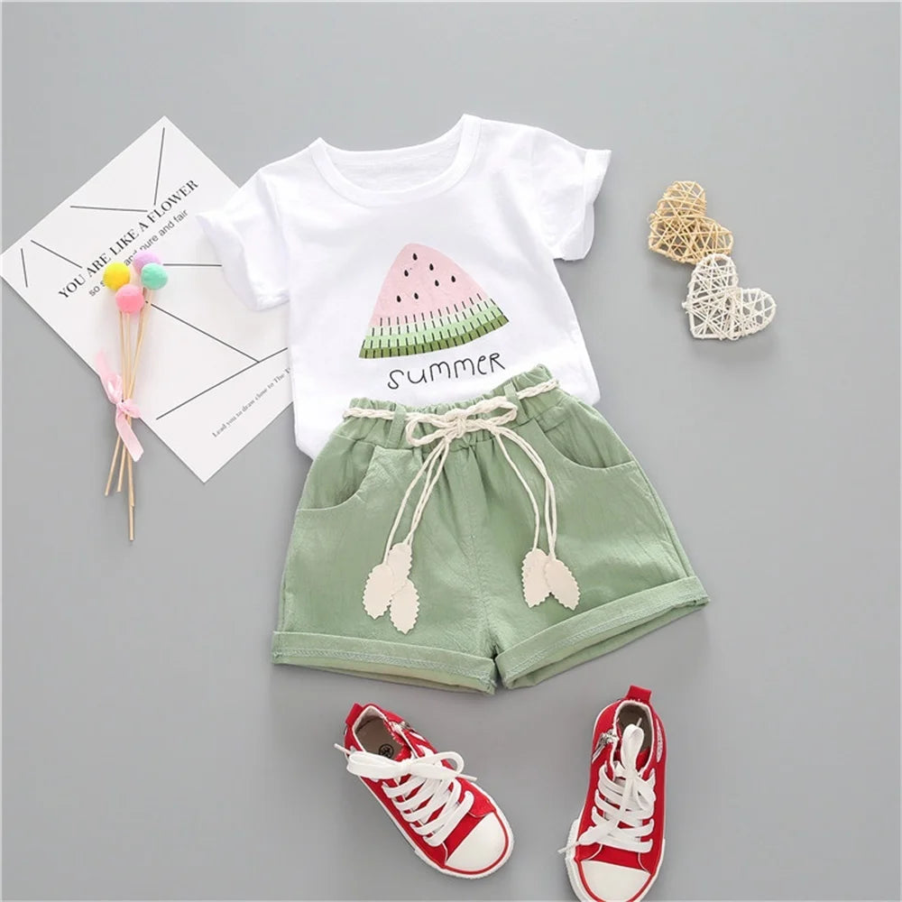 Younger Tree Baby Girl Summer Clothes Outfits Toddler Short Sleeve T-Shirt Shorts 2pcs Set for 6 Years