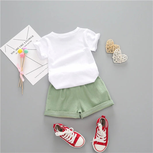 Younger Tree Baby Girl Summer Clothes Outfits Toddler Short Sleeve T-Shirt Shorts 2pcs Set for 6 Years